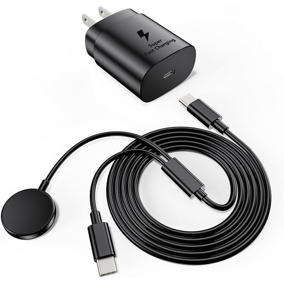 2 in1 Samsung Watch Charger,25W USB C Fast Charger Compatible with Galaxy Watch 7/6/6 Classic/5 Pro/5/4 /4 classic/3/Active2/1 and GalaxyS24/S23 /S22/21/20 Note/Z Fold 6(6ft)
