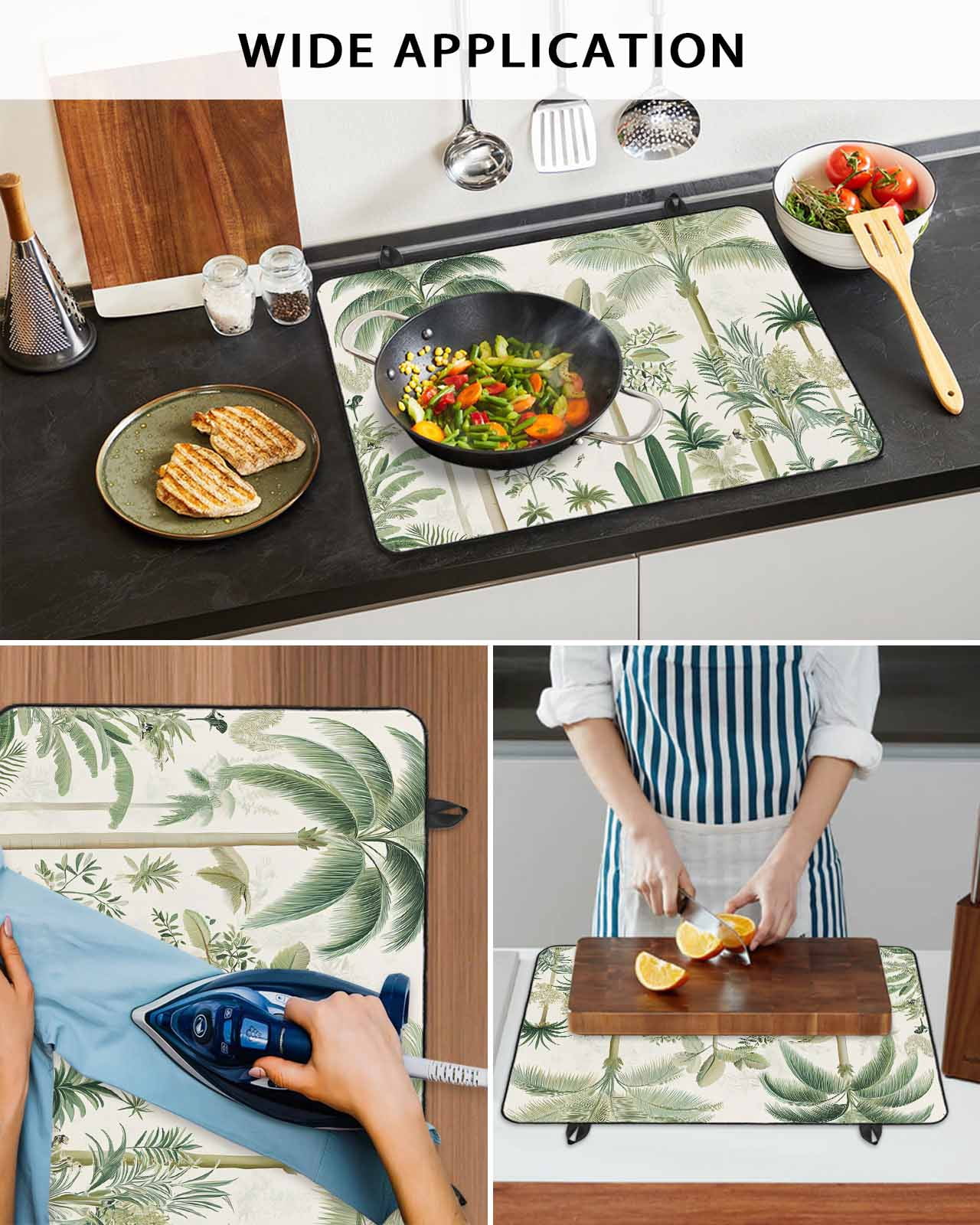nqOlkjepod Large Induction Cooktop Protector Mat 28.5"x20.5", Green Palm Tree Stove Top Covers for Electric Stove, Summer Beach Cactus Decorative Stove Burner Cover Mats, Glass Top Stove Cover
