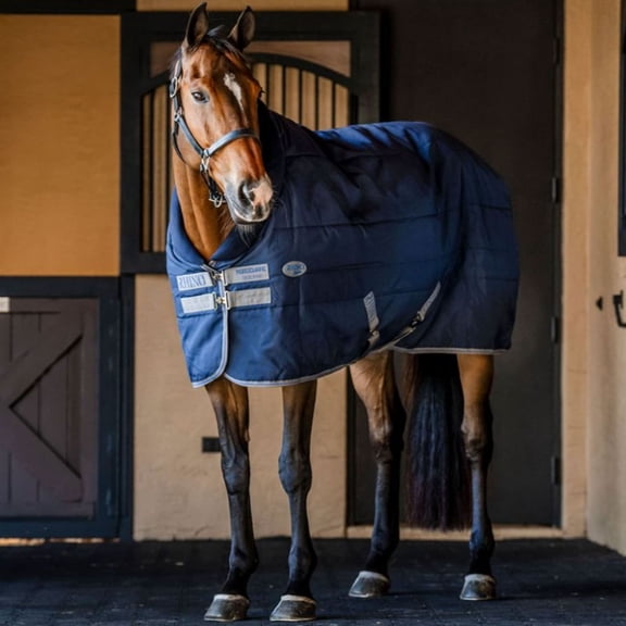 HORSEWARE IRELAND Rhino Stable 100g Blanket, Color: Navy/Titanium Gray & Classic Blue, Size: 75