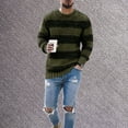 thumbnail image 2 of Mens Pullover Sweater Striped Knitted Round Neck Loose Fit Mens Workout Jacket,Green,2XL, 2 of 5