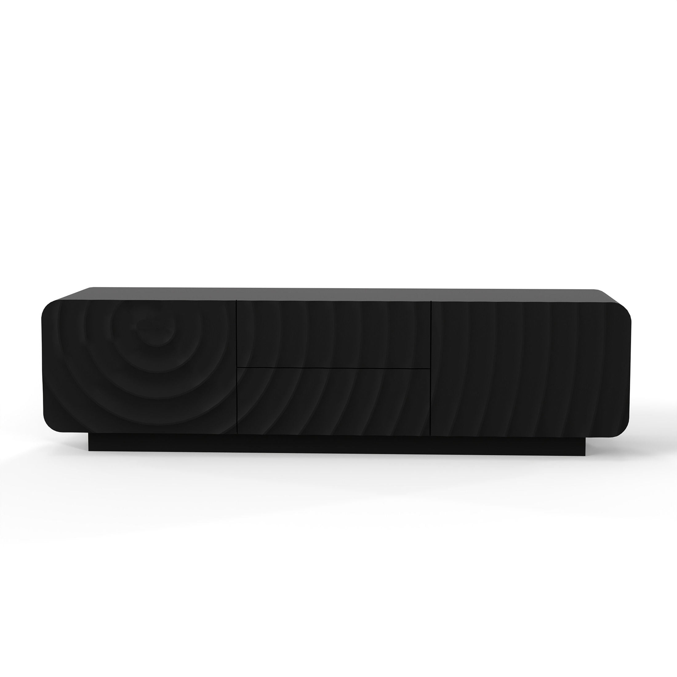 Noble House Mavor 58" Modern TV Stand Console with Storage Drawers, Spiral Wave Pattern Cabinet for Living Room, Black