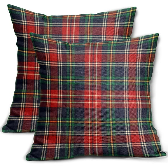 Christmas Plaid Pillow Covers 18x18 Set of 2 Red Green Blue Xmas Buffalo Plaid Checked Print Throw Pillows Outdoor Decorative Pillowcase Farmhouse Square Cushion Cases Decor for Sofa Couch Bed