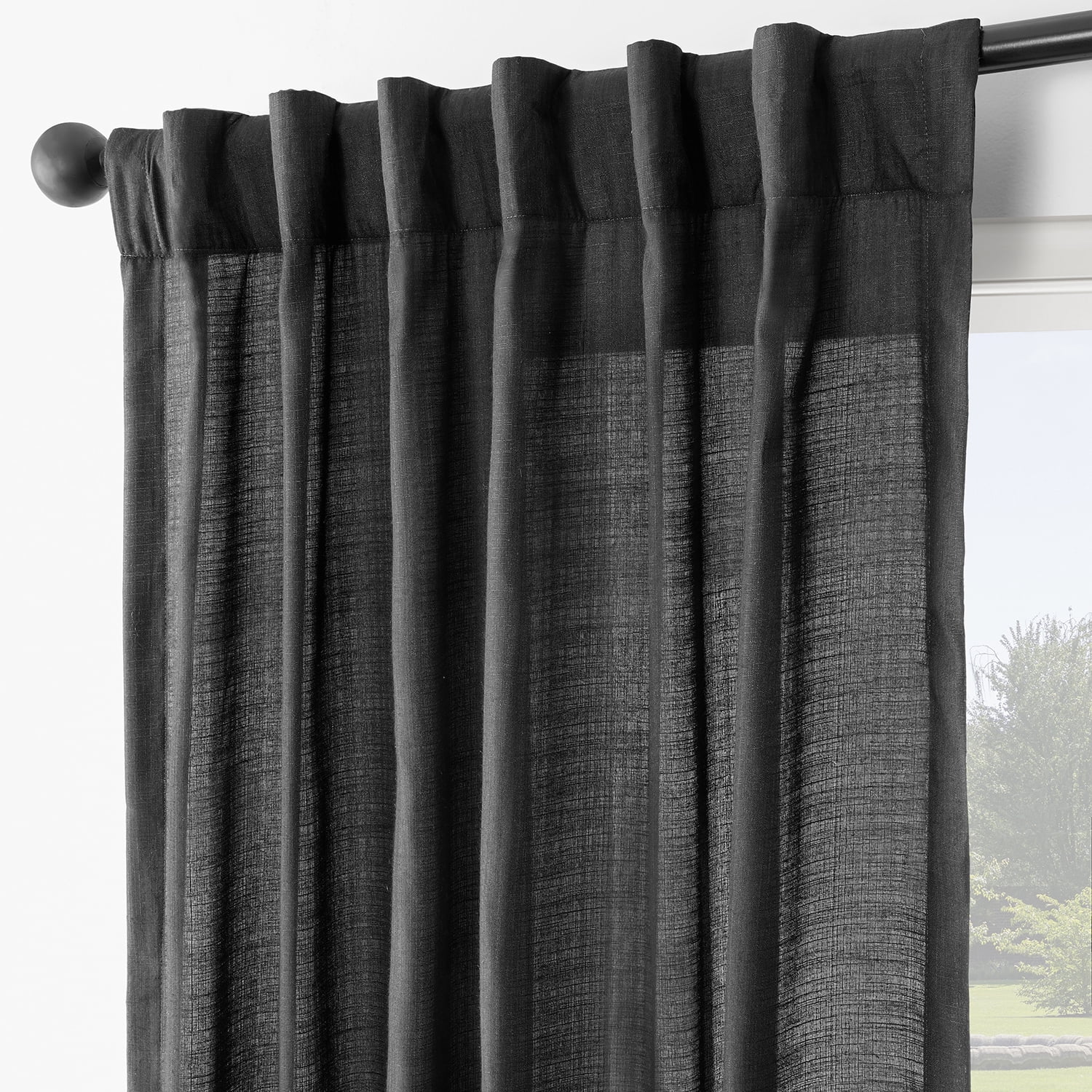 Half Price Drapes Black Rustic Linen Weave Light Filtering Curtains for Bedroom (2 Panel), 50W X 96L