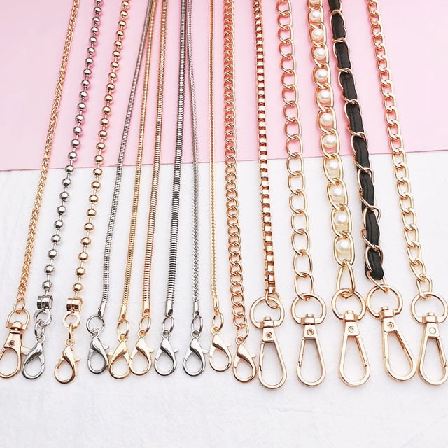 Cadena de metal para bolso, funda para teléfono, bandolera para niñas, cordón con cierre de langosta, 110 cm, cadena dorada, correa para el hombro