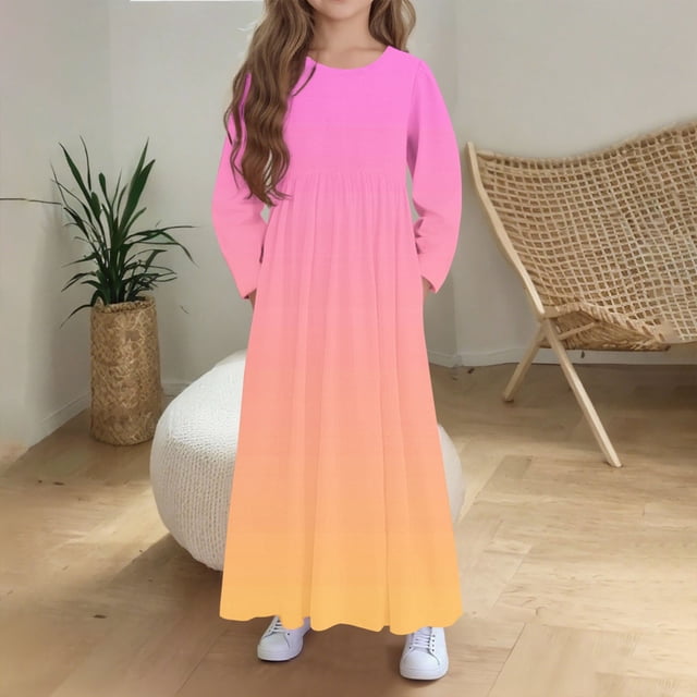 Cowsor Girls Maxi Dress Long Sleeve Casual Holiday Dress with Pockets