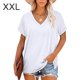 thumbnail image 2 of Qarigey Camiseta de mujer con cuello en V, manga corta de color sólido, blusa dividida de color sólido Prendas para la parte del cuerpo Blanco XXL, 2 of 6