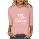 thumbnail image 1 of Camisetas de Manga Larga de las Mujeres Impresión de la Carta Pullover de Cuello Redondo, 3/4 Manga de Moda Casual para la Fiesta de Verano de Primavera Y el Uso Diario, 1 of 3