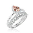thumbnail image 3 of Beautiful Art Deco 2.25 Carat Pear Cut Affordable Morganite And Diamond Moissanite Engagement Ring, Classic Wedding Ring, Two Matching Band in 925 Sterling Silver With 18k White Gold Plating, 3 of 3