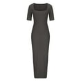 thumbnail image 3 of Hvot&aat Women's Square Neck Bodycon Maxi Dress Casual Short Sleeve Solid Color Soft Lounge Slip Dresses, 3 of 5