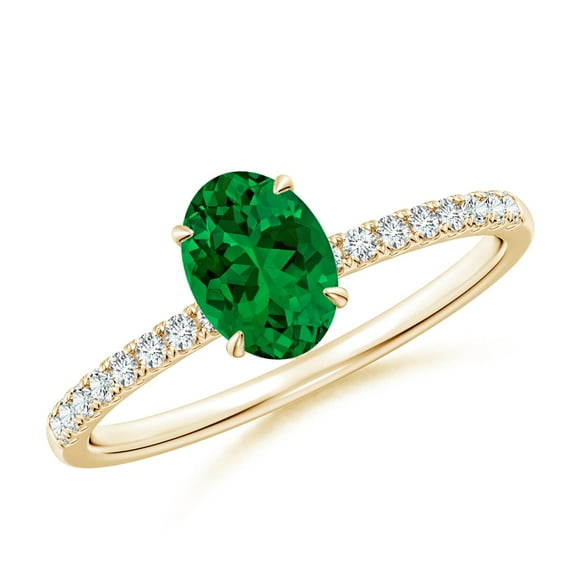 ANGARA Lab Grown Oval Emerald Hidden Halo Engagement Ring for Women in 14K Yellow Gold (Size-7x5mm) | May Birthstone, Birthday, Anniversary, Jewelry Gift for Women | Lab-Grown Emerald Ring
