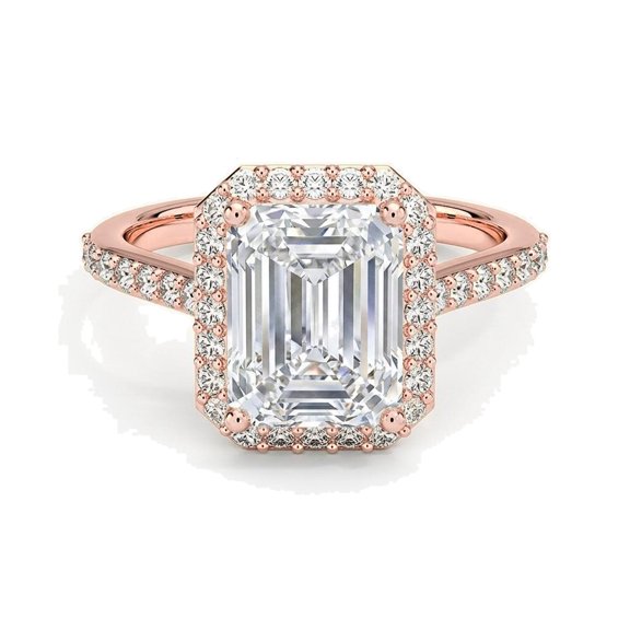 JewelWeSell 1 Ct Center 1.75 Cttw Igi Certified Lab Grown Emerald Diamond Halo Engagement Ring for Women | 14K Solid Rose Gold | (E-F, VS1-VS2)