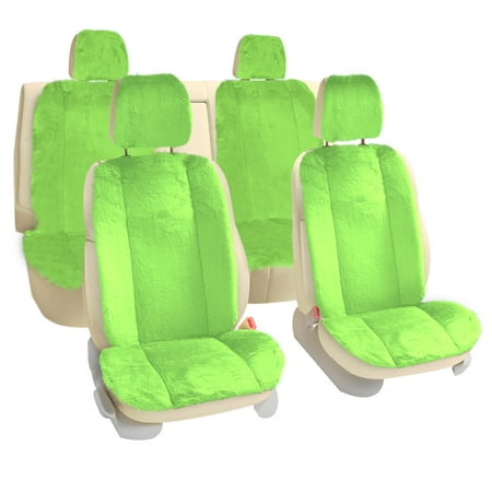 FH Group Doe16 Fluffy Faux Fur Car Seat Cushions Full Set for Most Cars Trucks SUVs or Vans Green – Full Set
