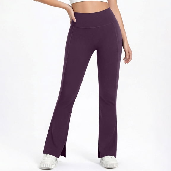 Aoochasliy Womens Pants Petite Casual Slim High Elastic Waist Solid Color Sports Yoga Flare Pants 2026