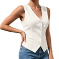 thumbnail image 4 of IUYRTFE Women's V Neck Sleeveless Button Down Vest Top Slim Fit Casual Suit Waistcoat, 4 of 6