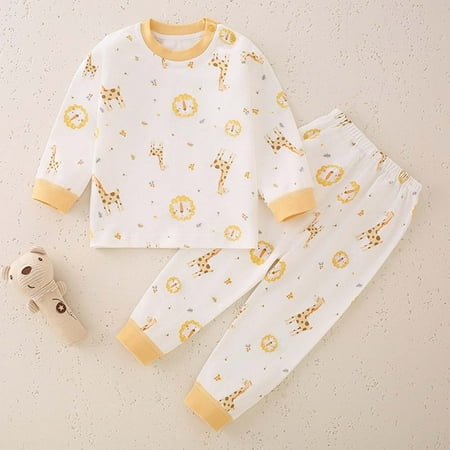 

LFEOOST Toddler Baby Boys and Girls Set 2pc Casual Floral Print Long Sleeve Round Neck Pullover Tops and Pants Homewear Suit (6 Months Yellow)