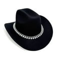 thumbnail image 5 of HNMKIU British Style Cowboy Hat for Elegant Women Wide Brim Western Rancher Headwear with Classic Embellishment for Fashionable Outdoors Women's Hats 06_Black,One Size, 5 of 7