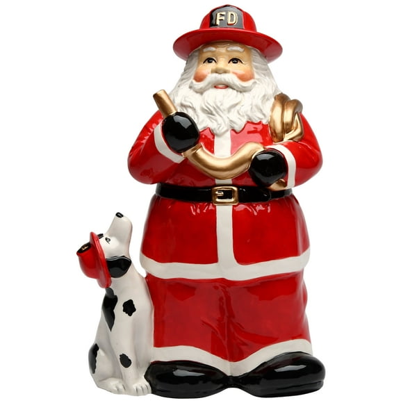 Cosmos Gifts Santa Fireman Ceramic Cookie Jar 11-5/8-Inch