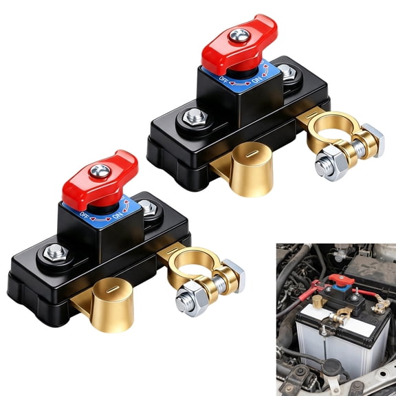 2 Pack Car Battery Disconnect Switch, Car Battery Power Cut Off Switch 12V 24V Copper Terminal for Vehicle RV Boat