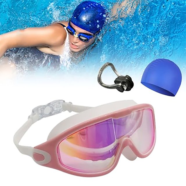 Blueek Lunettes de Natation pour Enfants avec Protection UV Anti-Buée, Vue Panoramique Étanche Sangle en Silicone Réglable pour Natation Intérieure Extérieure