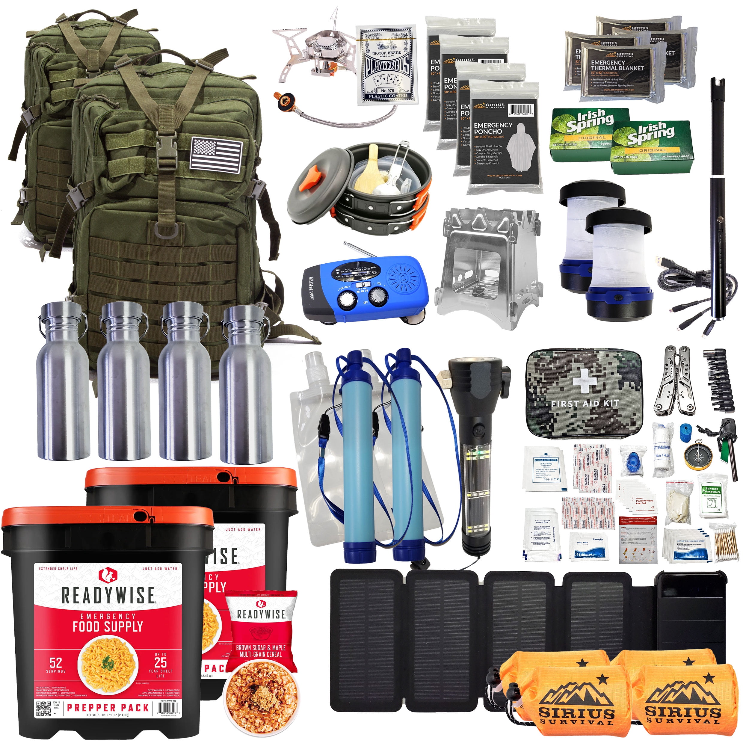 Family Comfort 72 Emergency Survival Kit/Backpack – 72 Hour for 4 People – Disaster Preparedness – Delicious ReadyWise Food, Gear, Lighting, First Aid, Tools & More - Olive Drab