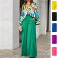 9066-Red Set Womens Casual Printed Crop Top And Wide-Leg Palazzo Pants ...