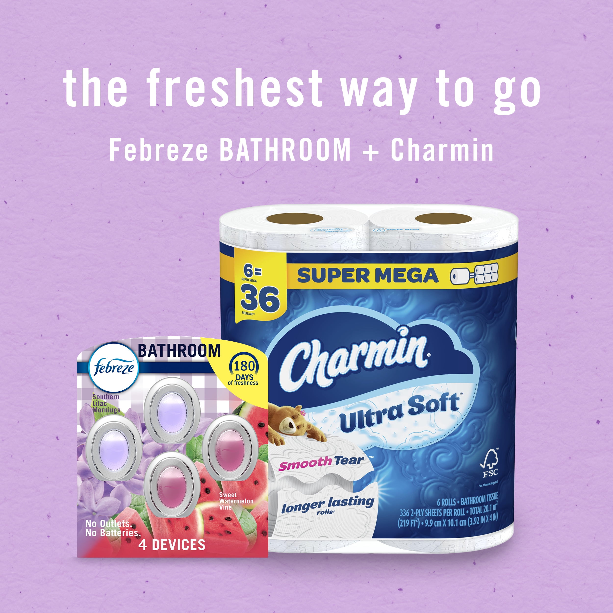 Febreze Small Spaces Air Freshener, Odor-Fighting, Sweet Watermelon & Southern Lilac Scent, 4 Count