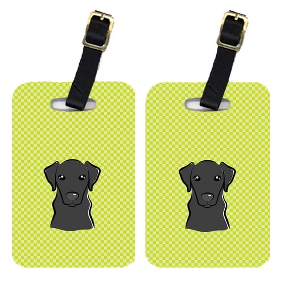Caroline's Treasures Pair of Checkerboard Lime Green Black Labrador Luggage Tags BB1297BT