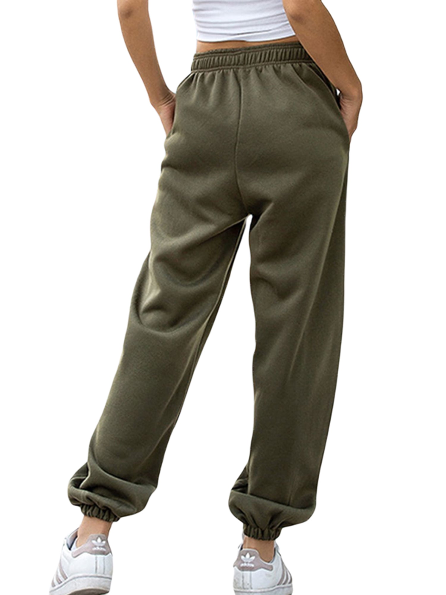 IUUI Women's Casual Baggy Fleece Sweatpants Foldable High Waisted Joggers  Pants Warm Lounge Trousers