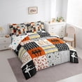 thumbnail image 4 of Homewish Eat Sleep Ballet Bedding Comforter Set 7 Pieces for Kids, Chic Stripes Lines Full Bedding Set, Orange Buffalo Patchwork Reversible Fitted Sheet Flat Sheet, Breathable Home Decor, 4 of 8