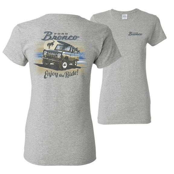 Wild Bobby,Classic Vintage Ford Bronco Enjoy the Ride Cars and Trucks Front and Back Womens Graphic T-Shirt, Heather Grey, Small