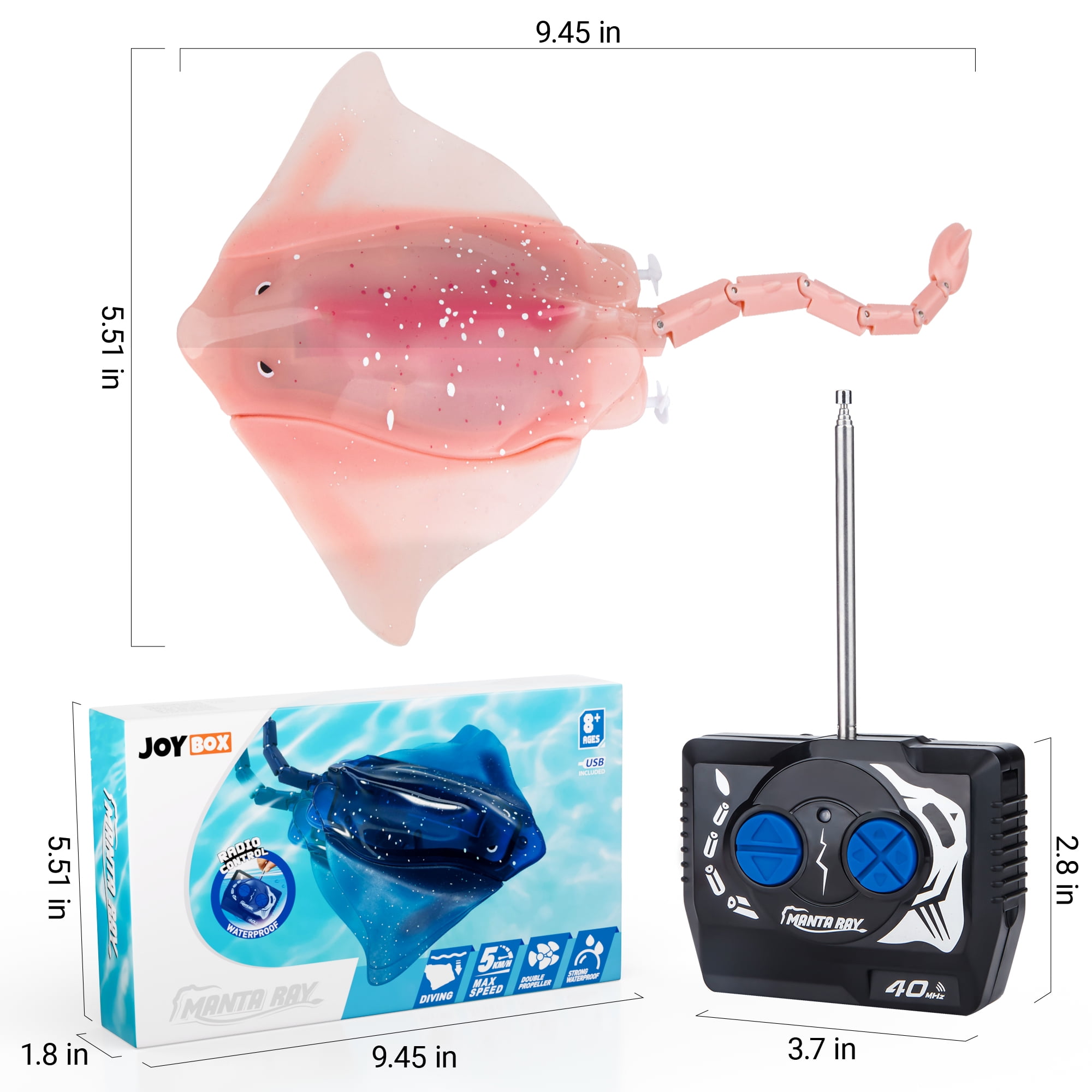 Contixo RC Stingray Fish Toy, Waterproof Remote Control Stingray with LED Lights and Dual Motor, Ages 3-12, Pink