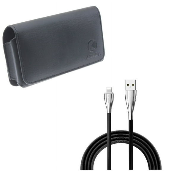 Case Belt Clip w 10ft USB Cable for iPhone 8/7/6S/6 - Leather Swivel Holster Loops Cover, Charger Cord Power Wire Long Sync for iPhone 8/7/6S/6 Models