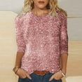 thumbnail image 2 of Youmylove Women's Tee Gradient Sequin Casual Printed Round Neck Three Quarter Sleeve T-Shirt Top Female Dailywear, 2 of 5