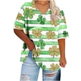 thumbnail image 5 of TKLPEHG St. Patricks Day Shirts Women Crew Neck Plus Size Tops Green Irish Shamrock Print Graphic Tee Short Sleeve Striped Shirt (Z01_Green,XXL), 5 of 5