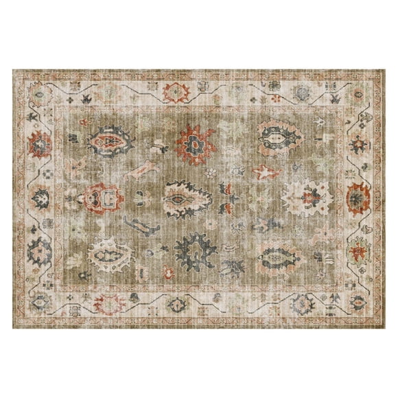 Tapis d’intérieur lavable Korhani Aria beige, 6 pi x 8 pi, conçu pour toutes les étapes de la vie
