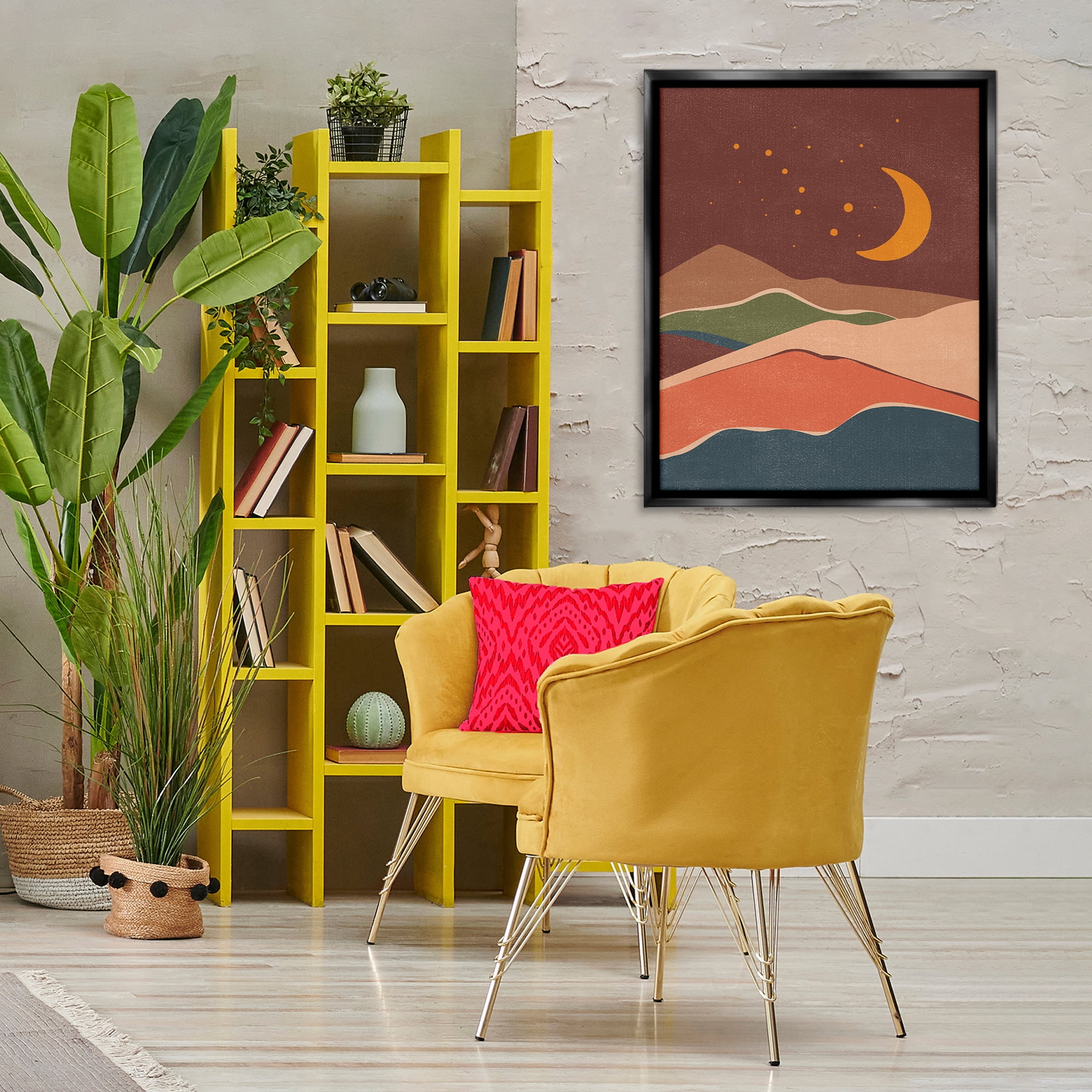 Stupell Industries Earthtone Desert Moon Landscape & Nature Painting Black Floater Framed Canvas Art Print Wall Art, 25 x 31