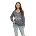 thumbnail image 5 of Aosijia Womens Tops V-neck Raglan Long Sleeve Letter Print Top Pullover Loose Casual T-Shirt Tunic Blouse, 5 of 7