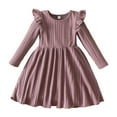 thumbnail image 1 of Toddler Girls Long Sleeve Ribbed Knit Dress - Solid Pattern Casual Dress for All Occasions, Soft and Machine Washable, 1 of 8