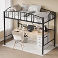 thumbnail image 1 of Negra tamaño individual loft cama - heavy duty metal frame con arched guardrail y safety ladder, space-saving, 1 of 6