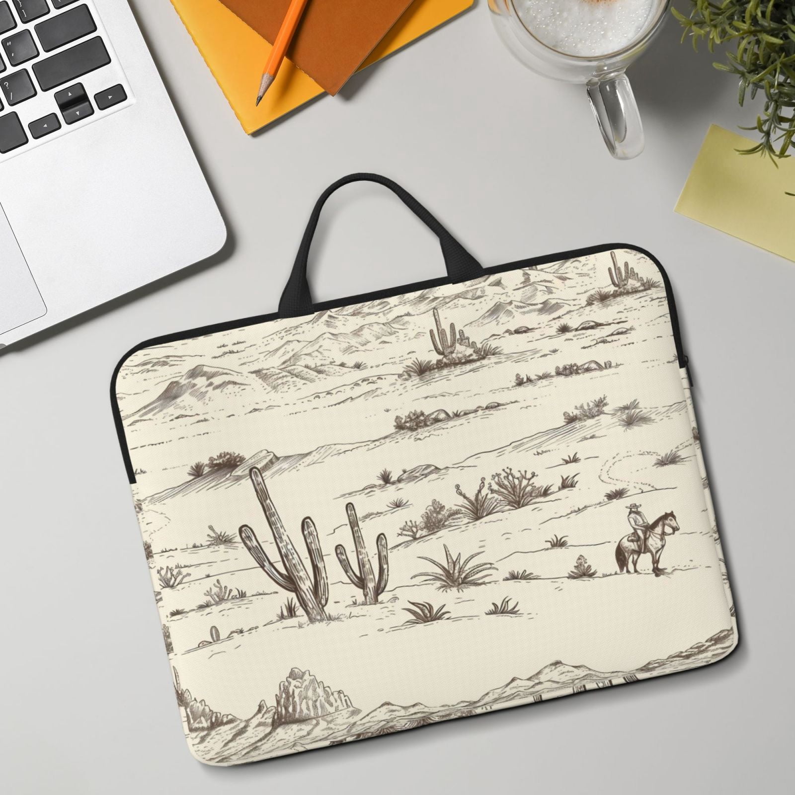 Laptop Sleeve Bag For Women Men 14inch Waterproof Durable Protective Computer Carrying Cover Handle Laptop Case Bag Desert Landscape Mountains Cacti Cowboy (2)