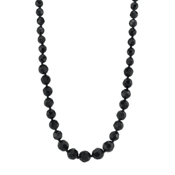 1928 Jewelry Graduated Black Glass Beaded Necklace For Women 15"   3" Extender