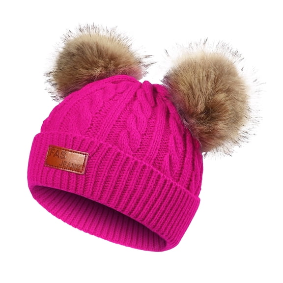 Staki Newborn Winter Hat Infant Baby Beanie with Bear Ear Cute Winter Hat for Toddler Boys Girls Soft Knitted Cap(Hot Pink,0-24 Months)