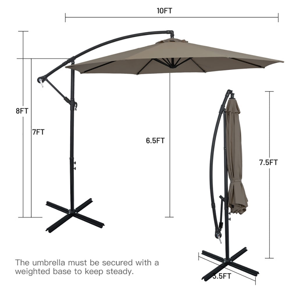 Aimee Lii 10 Feet Offset Umbrella with 8 Ribs Cantilever and Cross Base, Outdoor Umbrella with Base, Brown Aimee Lii 10 Feet Offset Umbrella with 8 Ribs Cantilever and Cross Base, Outdoor Umbrella with Base, Brown