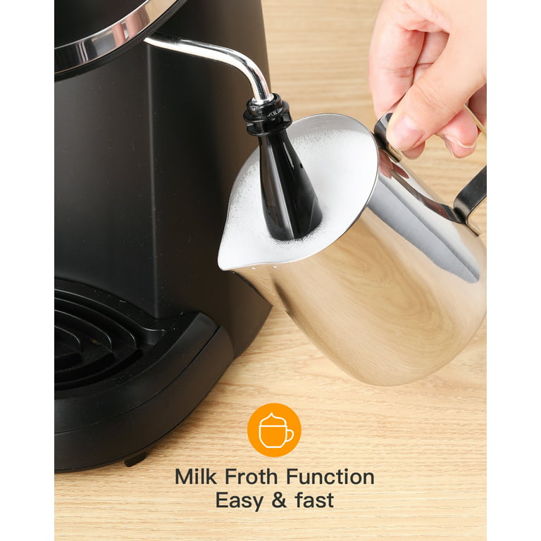 Coffee Maker with Milk Frother Cappuccino 1-4 Cup Latte Machine New Steam  Espresso Machine Black