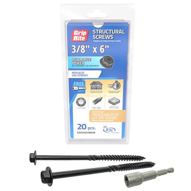 Grip-Rite 5037439 0,375 en Fil x 6 Po Vis Structurelles à Tête Hexagonale Étoile&44; Pack de 20