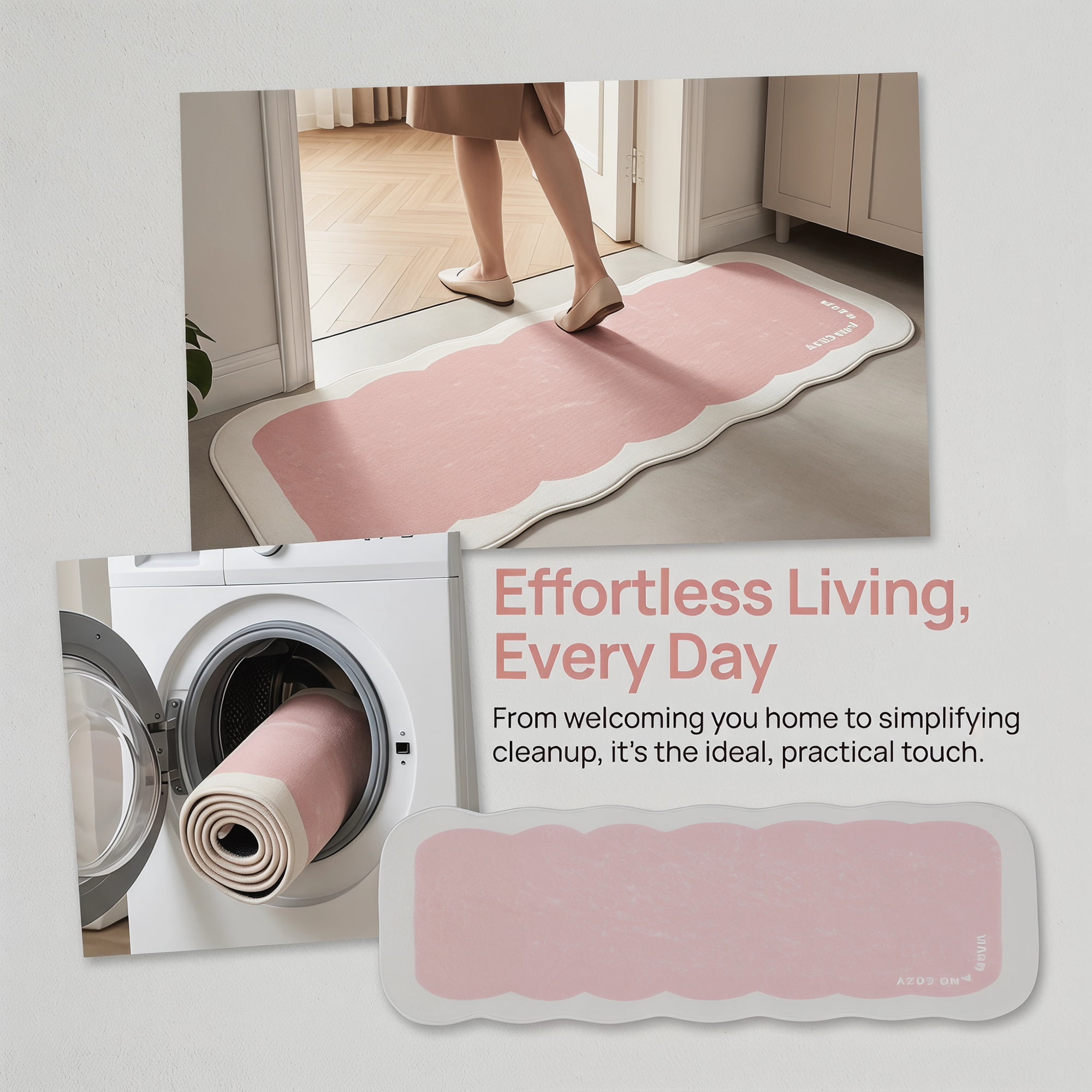 Unique Bargains Boho Kitchen Runner Rug Non Slip Machine Washable Light Pink 47" x 16"