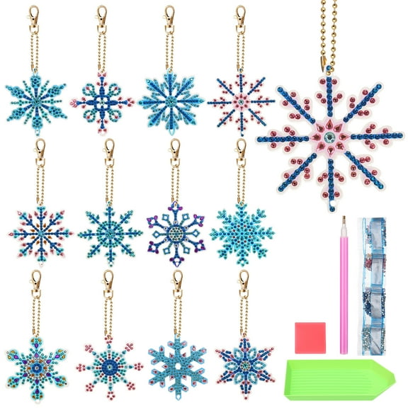 1 Set Snowflake Keychain Pendants DIY Christmas Hanging Snowflake Ornaments Kit Purse Charms For Kids Christmas Crafts Home Decors