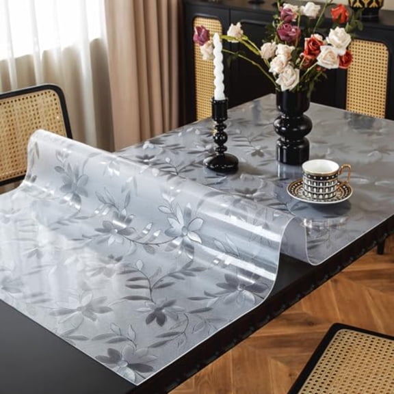 Floral Table Protector 36 x 60 Inch 1.5mm Thick Plastic Table Cover Waterproof Dining Tabletop Protector Rectangle Vinyl Tablecloth PVC Desk Pad Mat for Kitchen Wooden Table