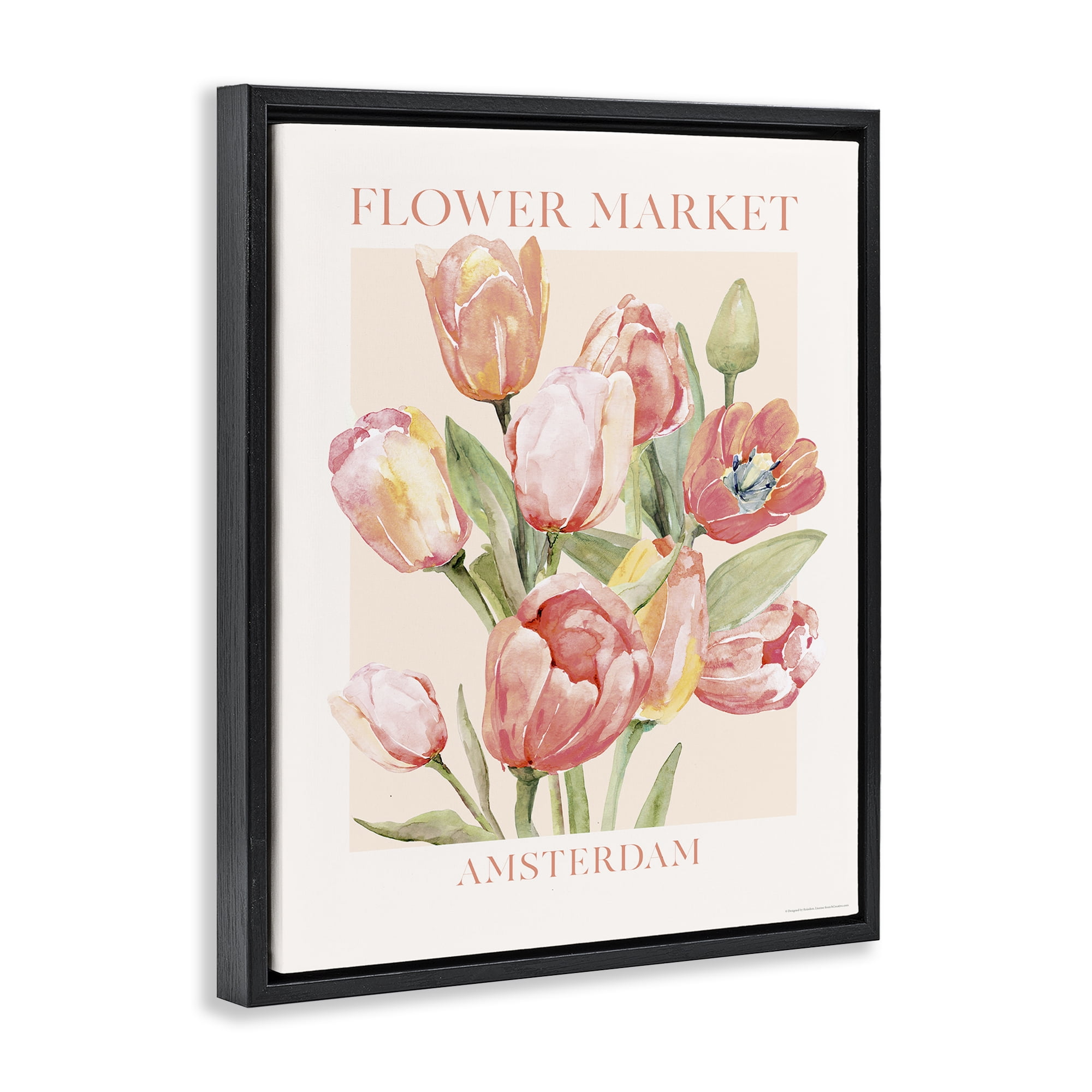 Stupell Industries Amsterdam Flower Market Plants & Flowers Painting Black Floater Framed Canvas Art Print Wall Art, 17 x 21