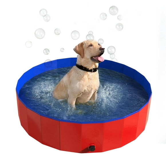 Piscine Portable en Plastique pour Chiens - Piscine Pliable de 47 Pouces de Diamètre avec Sac de Transport - Grande Piscine pour Animaux avec Drain pour le Bain Ou le Jeu par PETMAKER (Rouge)